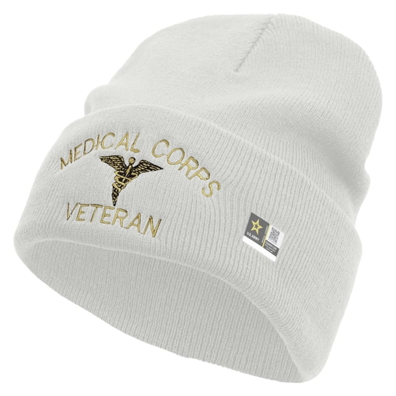 Medical Corps Embroidered Long Knitted Beanie - White OSFM