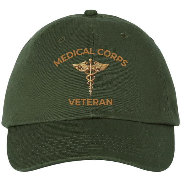 Medical Corps Veteran Embroidered Baseball Cap | USA Army Military Medical Caduceus Adjustable 100% Cotton Hat (Olive)