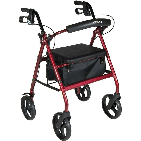 Aluminum Rollator with Removable Wheels, Red