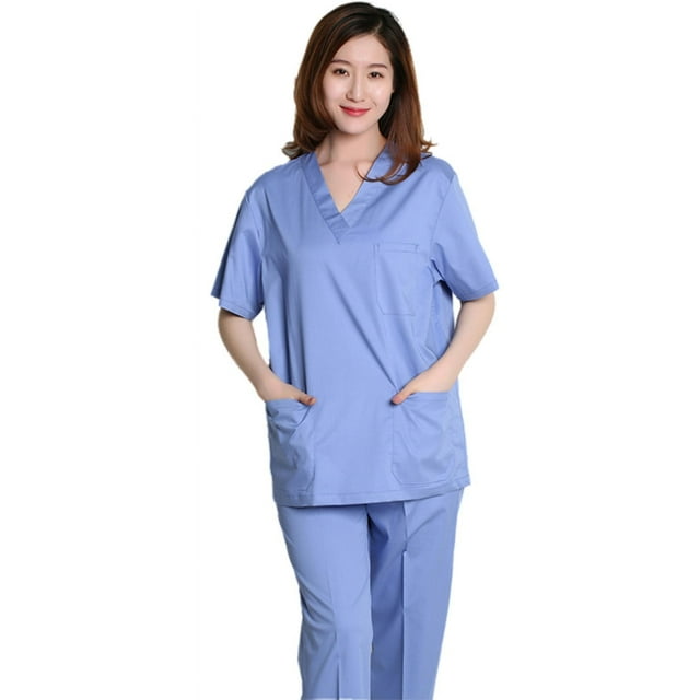 Hospital Medical Doctor Nursing Scrub Set, Unisex 2 Piece Suit Shirt ...