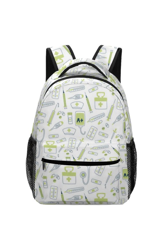 Medical Doodle Pattern Oxford Cloth Backpack Double Zipper Hidden Pocket Casual Commute