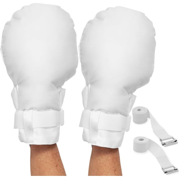 Medical Double Security Mitts - One Size Fits All Hand Restraint Gloves for Elderly & Medical Procedures -Made With Extra Padding for Comfort & Protection - Includes Bed Restraints - 2 Gloves