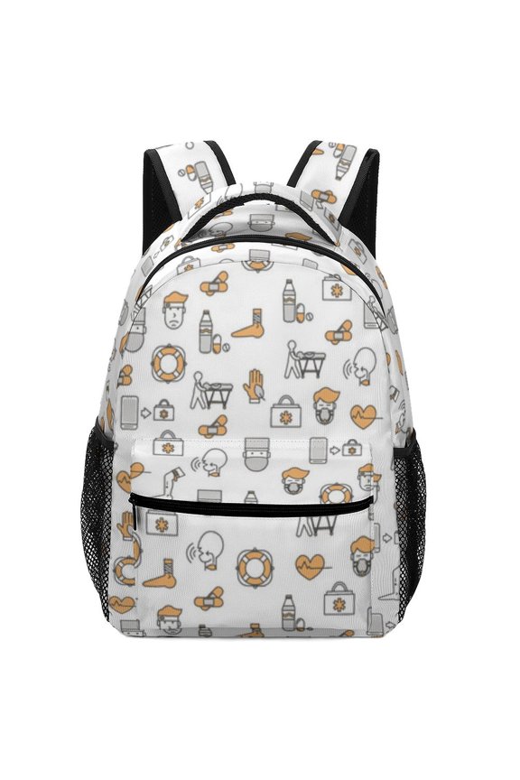 Medical Emergency Seamless Pattern Oxford Backpack Lightweight Adjustable Outdoor Daily