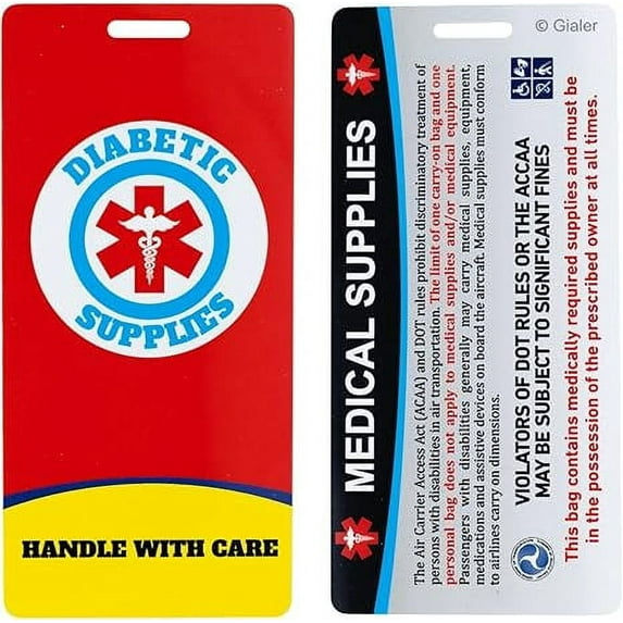 Medical Equipment Luggage Tag, Medical Equipment ID Identification Luggage Tag Medical Alert Bag Tag Travel Supplies (2.1" X 4.5", Diabetic - Red)Gialer