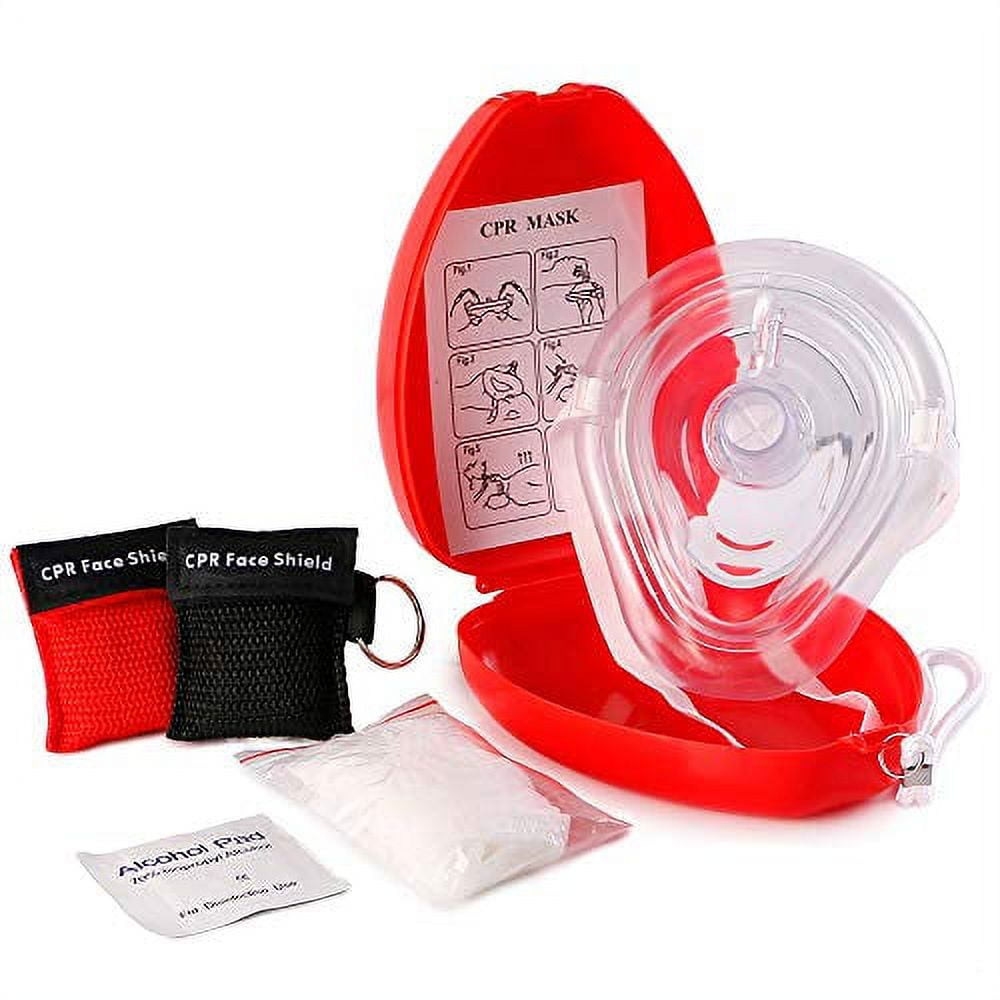 Medical First Aid CPR Mask for Adult/Kids Pocket Resuscitator with One-Way  Valve â€” Hard Case with Wrist Strap, Gloves, Wipes and 2 Keychain CPR Face