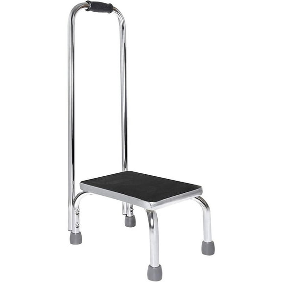 Medical Foot Step Stool with Handle and Anti Skid Rubber Platform, Lightweight and Sturdy Stool for Children, Adults and Seniors, Chrome