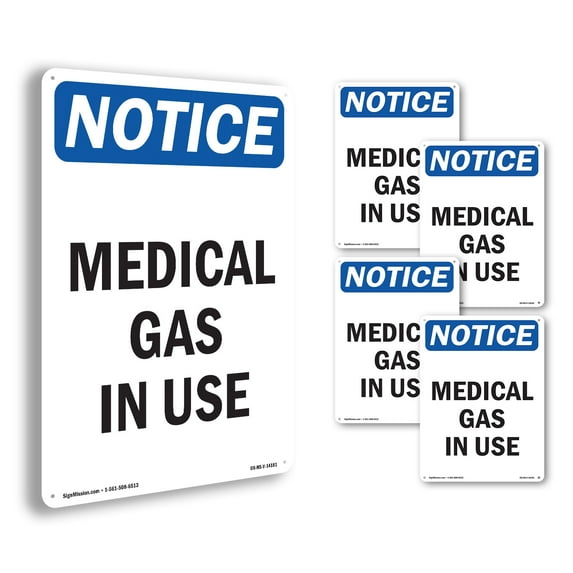 Medical Gas In Use OSHA Notice Rigid Plastic Sign 18 Inch x 12 Inch - 5 Pack