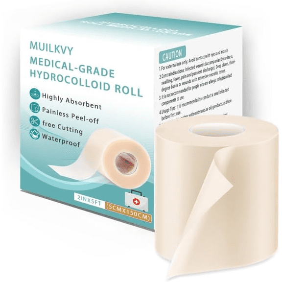 Medical Grade Hydrocolloid Roll for Wound Care, Adhesive Hydrocolloid Bandages, Waterproof Pimple Patch Roll, Ultra Absorbent Large Hydrocolloid Patch for Acne,Blisters and Minor Cuts