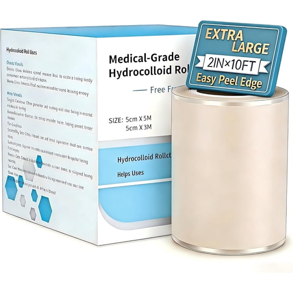Medical Grade Hydrocolloid Roll for Wound Care with Edges,Hydrocolloid Tape Waterproof Pimple Patches Tape Absorbent Large Hydrocolloid Patch for Acne Patches,Blisters,Burns,Bed Sore and Minor Cuts