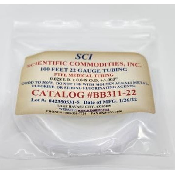 Medical Grade PTFE Tubing - 30 Guage / 0.012" ID x 0.030" OD (+/- .003") = .305mm ID x .762mm OD (+/- .076mm) / (100' Roll)$$Plumbing & HVAC