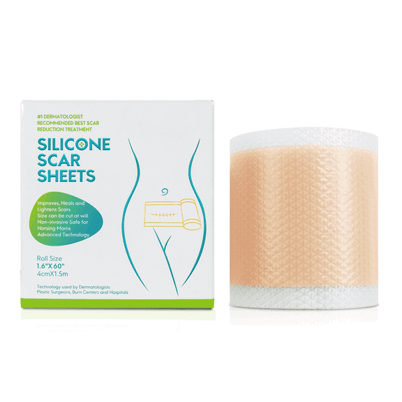 Medical Grade Silicone Scar Sheets - 1.6" x 60" Reusable Silicone Tape Roll for Acne, Keloid, Burn, C-Section & Surgical Scar Treatment, Painless Removal