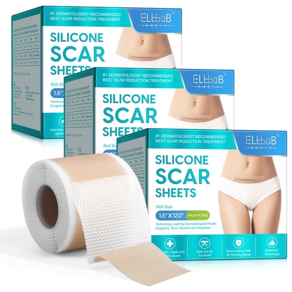 Medical-Grade Silicone Silicone Scar Sheets,Pack of 3 Reusable & Breathable Silicone Scar Tape 1.6''x 120'',Visible Scar Reduction after 2-6 Months