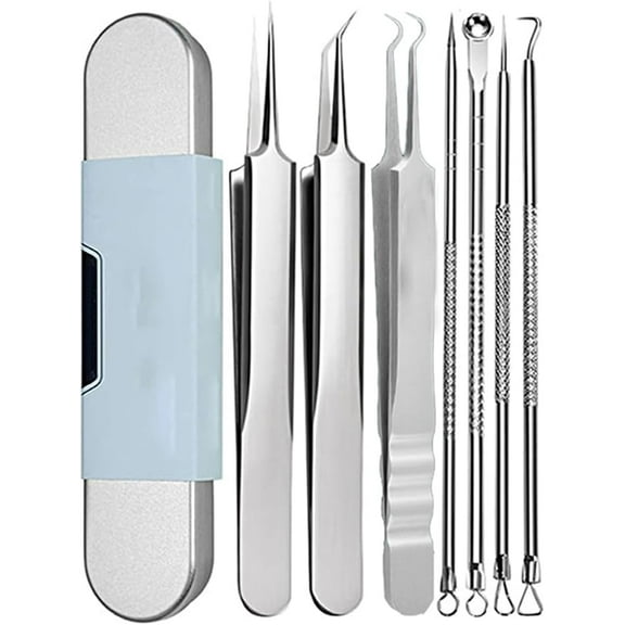 Medical Grade Stainless Steel Blackhead Remover Tools Extraction Kit, Professional Blackhead/Whiteheads/Milia/Pimples Remover for Face (Silver)