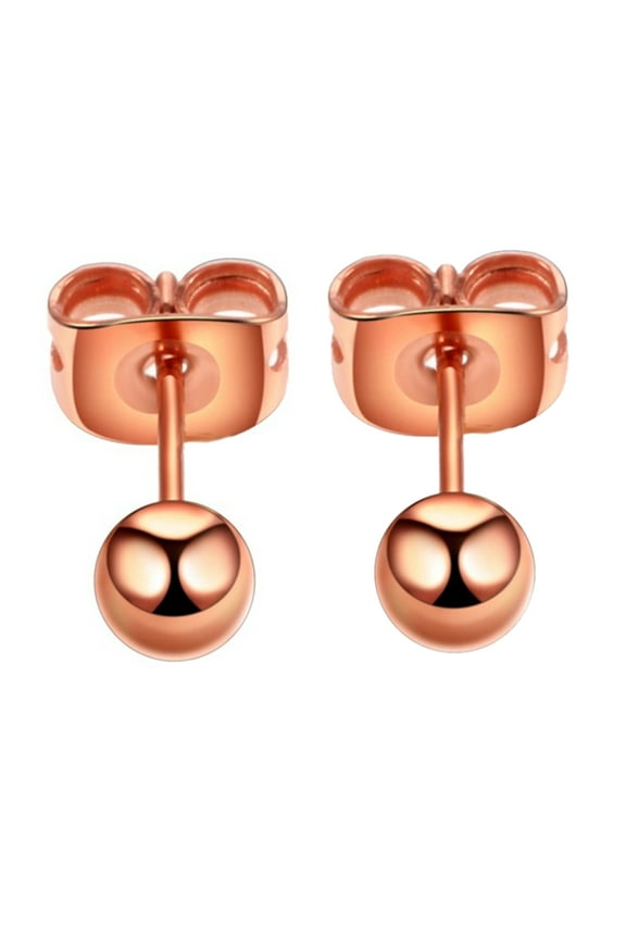 Medical Graded Titanium Rose Gold Color Ball Post Stud Earnings 4 mm / 0.16'' - Hypoallergenic For Sensitive Ears-Hipoalergnico para odos sen