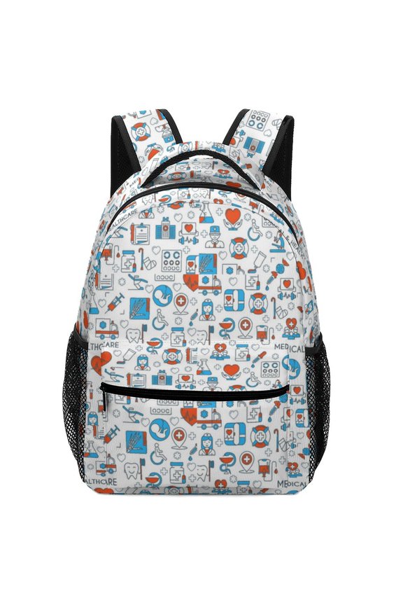 Medical Healthcare Pattern Oxford Backpack Lightweight Adjustable Outdoor Daily