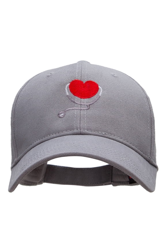 Medical Heart Embroidered Denim Cotton Twill Cap - Grey OSFM