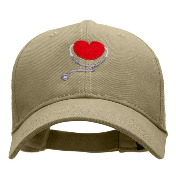 Medical Heart Embroidered Denim Cotton Twill Cap - Khaki OSFM