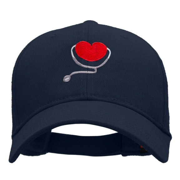 Medical Heart Embroidered Denim Cotton Twill Cap - Navy OSFM