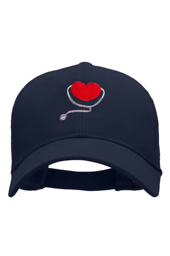 Medical Heart Embroidered Denim Cotton Twill Cap - Navy OSFM