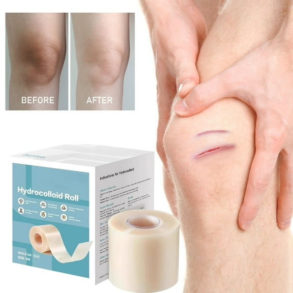 Medical Hydrocolloid Tape Roll, Cut-to-Size, 2in*5ft Extra Large Hydrocolloid Patch Bandages with Self-Adhesive, Ultra Absorbent, Flexible & Waterproof (2in*5ft 11.8mil/0.3mm Thickness)