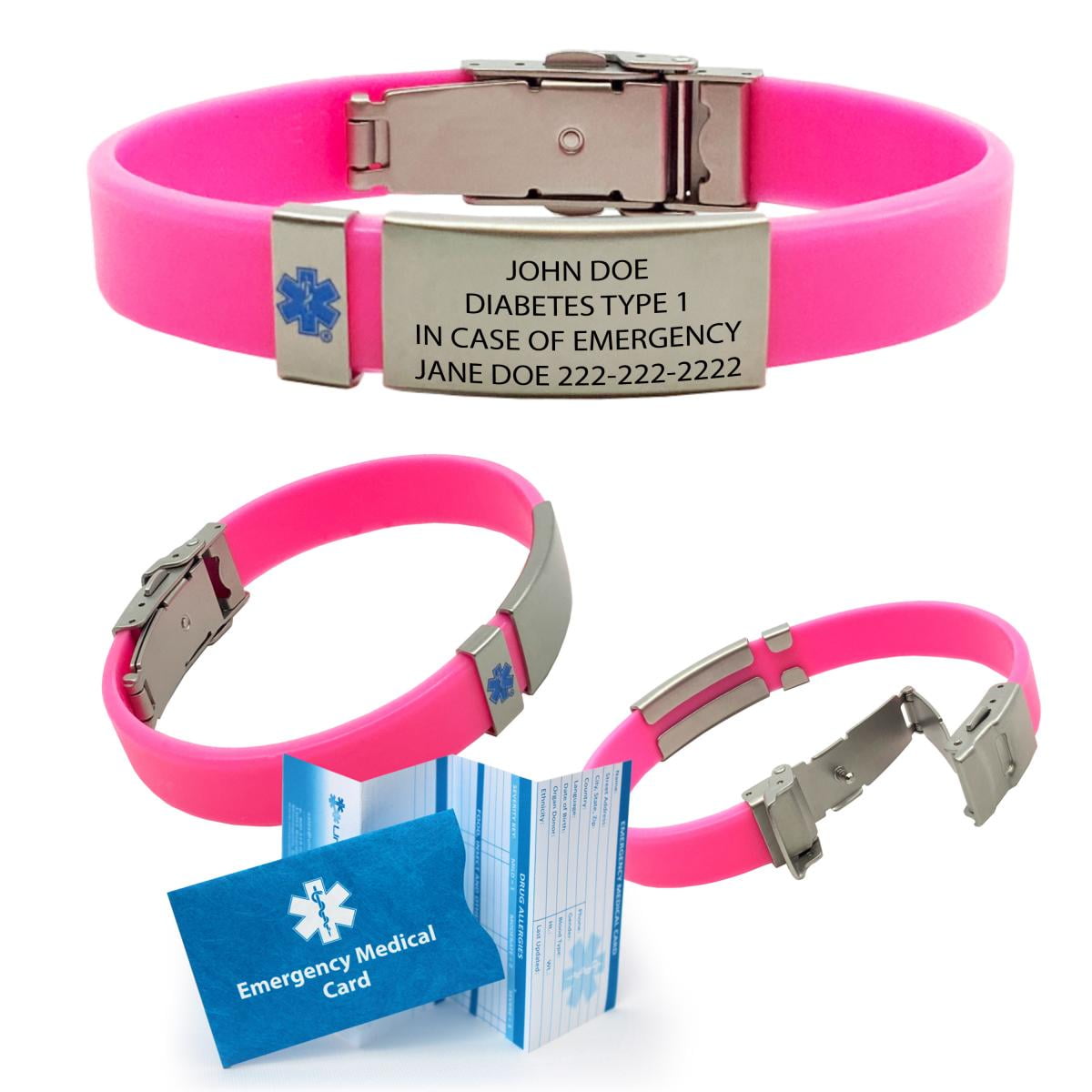 Medical Alert Bracelet – Sport Style: Includes Medical ID Wallet Card,  Hypoallergenic, Waterproof Silicone, Free Laser Engraving, Free Standard  Shipping, Choose from 8 Colors – Universal Medical Data
