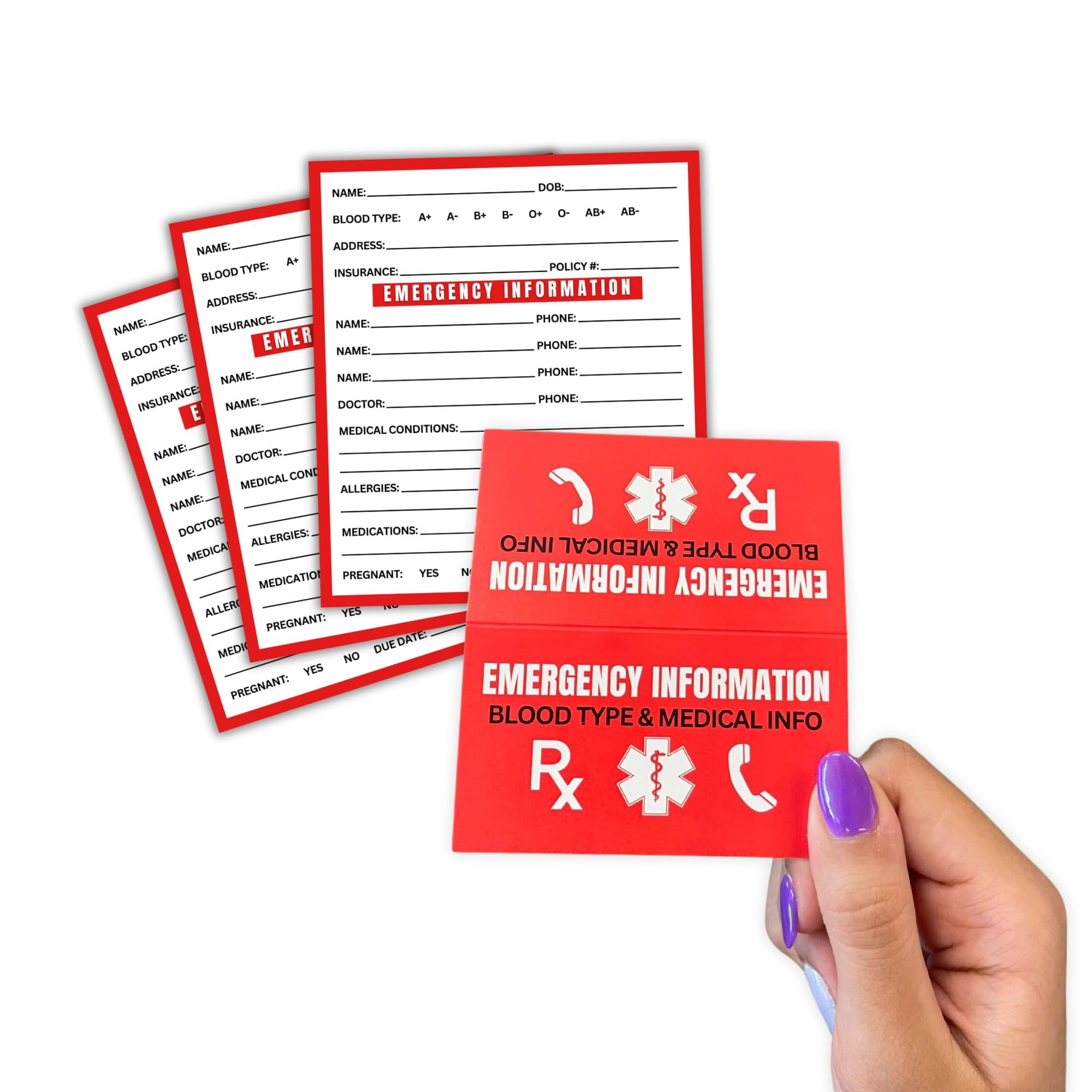 Medical ID Information In Case of Emergency Folded Wallet Card 10pk 2x3