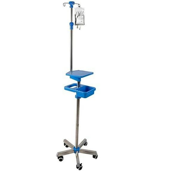 Medical IV Pole with Tray, 60" to 78" Adjustable Height IV Fluid Bag Stand with 4 Hooks, Portable 5-Leg IV Pole with Tray Wheels for Hospital Clinic Home IV Infusion