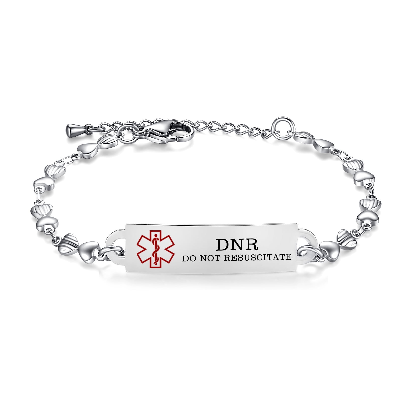 Medical Id Bracelets for Women Stainless steel Heart Chain Medical ID Bracelets 6.58 Inch