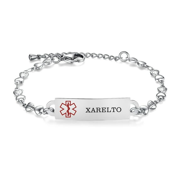 Medical Id Bracelets for Women Stainless steel Heart Chain Medical ID Bracelets 6.5-8 Inch Adjustable with engraving:XARELTO
