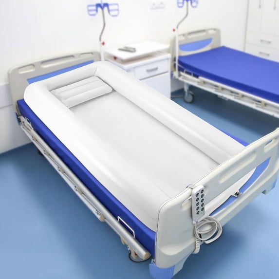 White PVC inflatable bathtub for bedside shower, 76.77 in x 35.43 in, with electric air pump