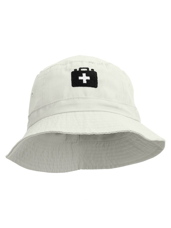 Medical Kit Embroidered Pigment Dyed Bucket Hat - White OSFM