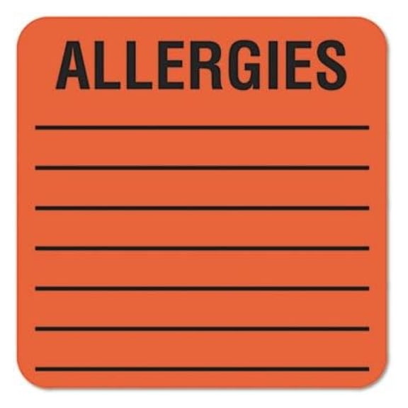 Medical Labels for Allergies, 2 x 2, Orange, 500/Roll