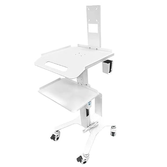 Medical Laptop Workstation Cart with Wheels, Adjustable Height Rolling Lab Trolley with Scanner Holder - Sturdy Mobile Computer Desk for Dental Clinics, Hospitals, Offices & Medical Labs (KSJ001)