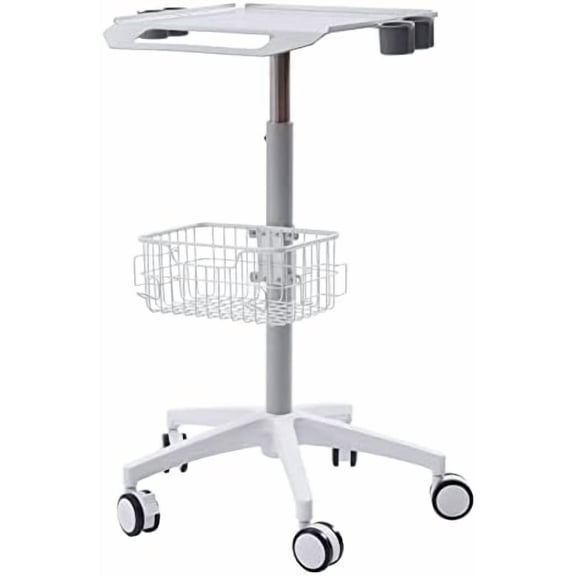 Medical Mobile Trolley Cart with Wheels, Height Adjustable Metal Dental Cart with 19.3"16.9" Large Tabletop & Storage Basket, Rolling Desktop Lab Cart for Laptop Hospitals Scanner Ultrasound EKG
