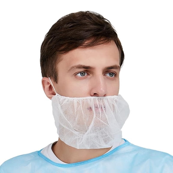 Medical Nation 200 Pack Disposable Beard Nets for Men - Full Coverage Beard Covers, Breathable Beard Guards Food Service, Cooking, Cleaning, Construction & More | 200 Pack, White 18" Beard Net