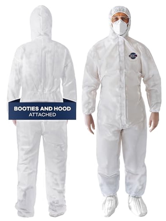 Disposable Hazmat Suit, Heavy Duty Coveralls with Hood and Boots, White, 3XL