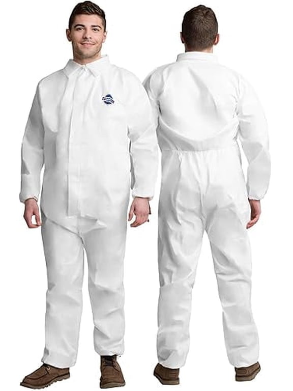 Hazmat Suits Disposable | 1 Pack, Extra Large | Non-Hooded Protective Coveralls - Heavy Duty Full Body Painters Suit for Men & Women Without Hood - Breathable & Water Resistant - XL