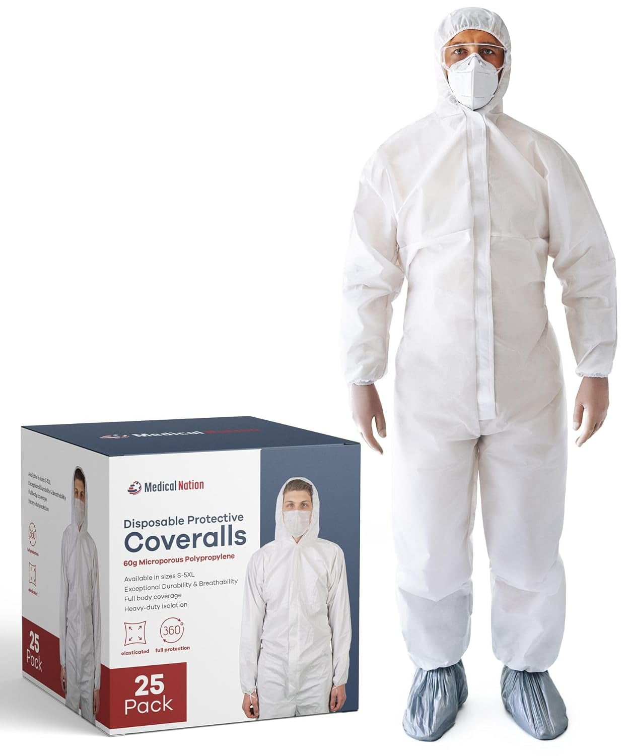 Medical Nation Hazmat Suits 5 Pack, XLarge Disposable Protective
