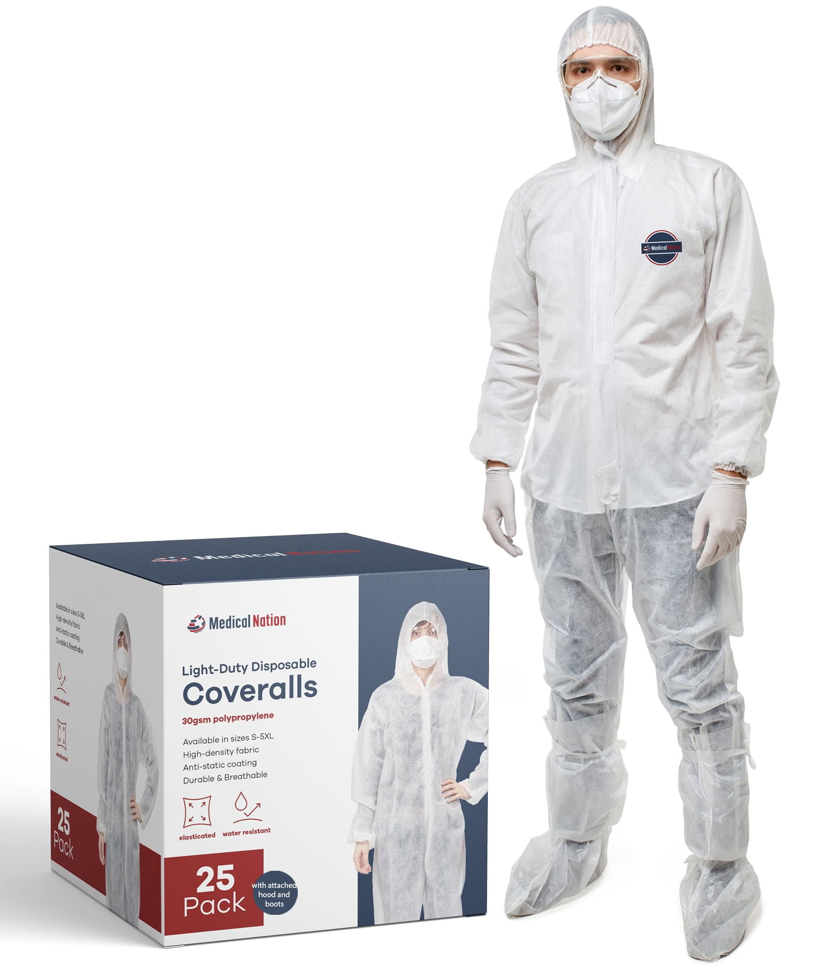 Medical Nation Hazmat Suits Disposable | 25 Pack | Light Duty