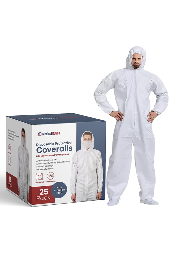 Hazmat Suits Disposable | 8 Size Options with Attached Hood| Heavy Duty Disposable Coverall Full Body PPE Suit