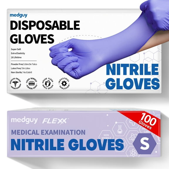Medical Nitrile Exam Gloves, 4.5 Mil Powder-Free Latex-Free Disposable Food-Safe Cooking Cleaning, Blue-Violet 100Pcs