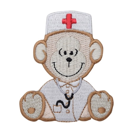 Medical Nurse Monkey Sitting - Iron on Embroidered Applique Patch