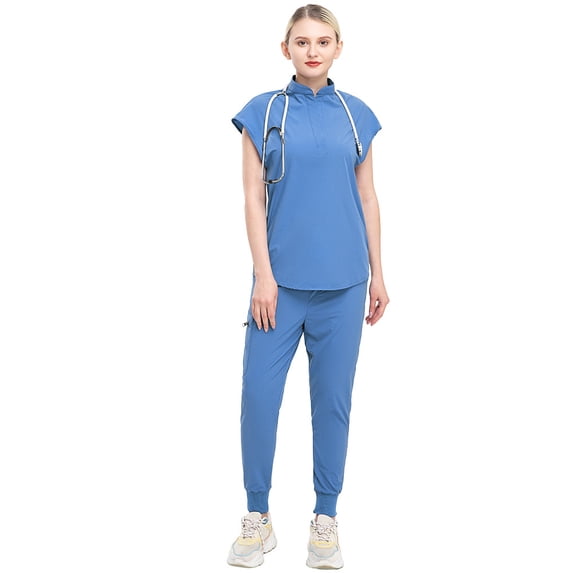 Medical Nurse Scrubs Set Short Sleeve Unisex Work Uniform with Pockets for Clinical Practice