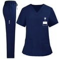thumbnail image 1 of Medical Nurse Uniform for Women 2 Piece Solid Scrubs Set Lightweight Comfy Short Sleeve V-Neck Tunics with Elastic Drawstring Waist Pants, 1 of 4