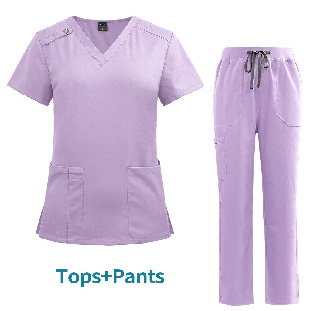 Medical Nursing Scrub Uniform Set Women's Cool Stretch VNeck Top Cargo