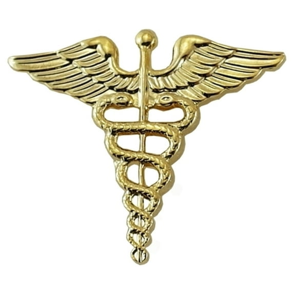 Hero's Pride Medical Officer Caduceus Pin, 1" High, Gold Finish, Pair