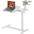 thumbnail image 1 of Medical Overbed Adjustable Bedside Table with Hidden Casters, Pneumatic Mobile Rolling Laptop Standing Desk with Tray for Home and Hospital Use, Mahogany, 1 of 8