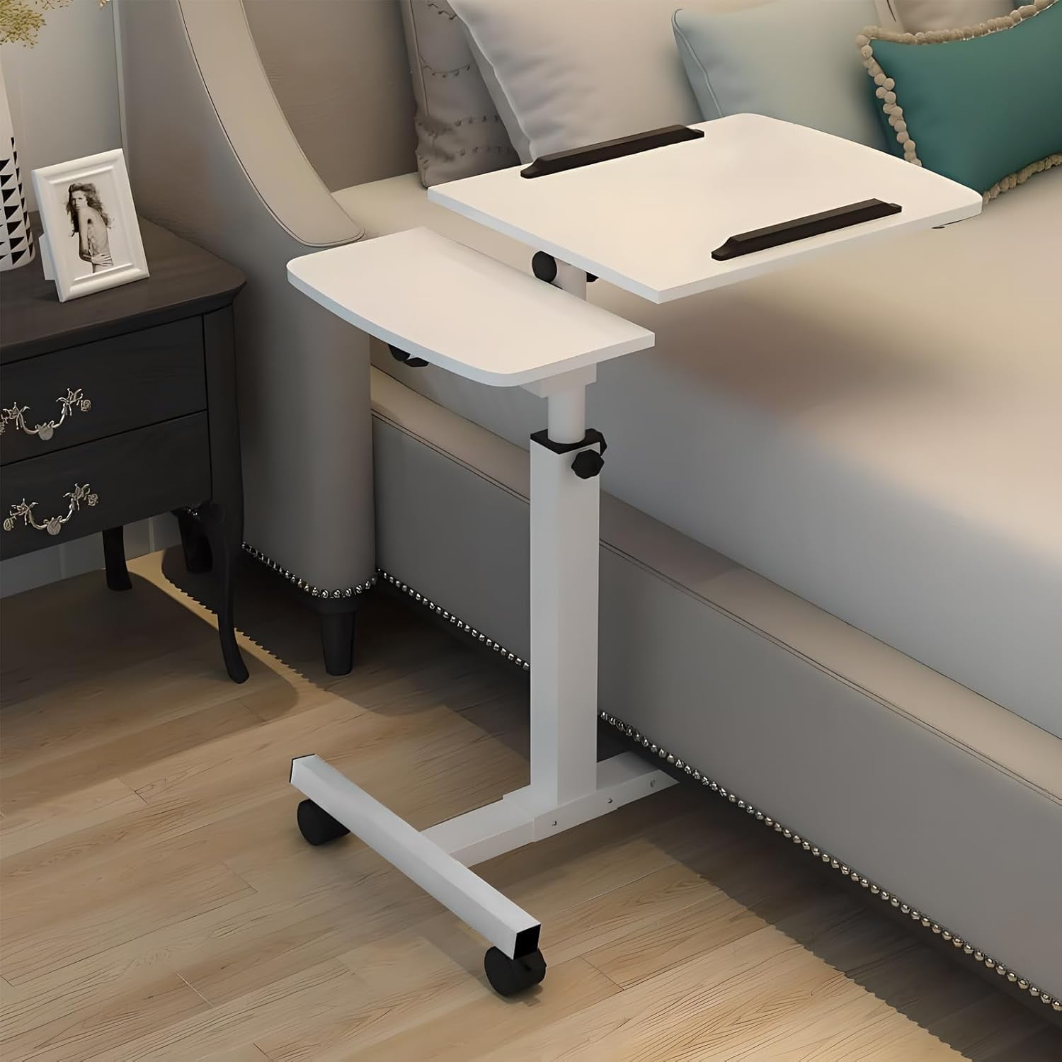 Medical Overbed Bedside Table,Over Bed Table with Wheels Adjustable