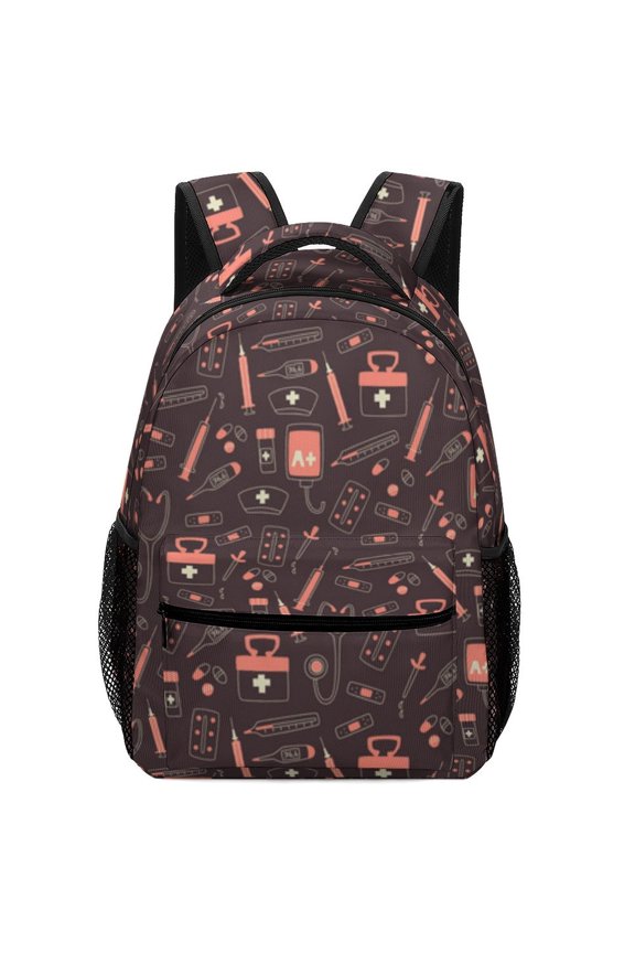 Medical Pattern Cute Seamless Oxford Cloth Backpack Double Zipper Hidden Pocket Casual Commute