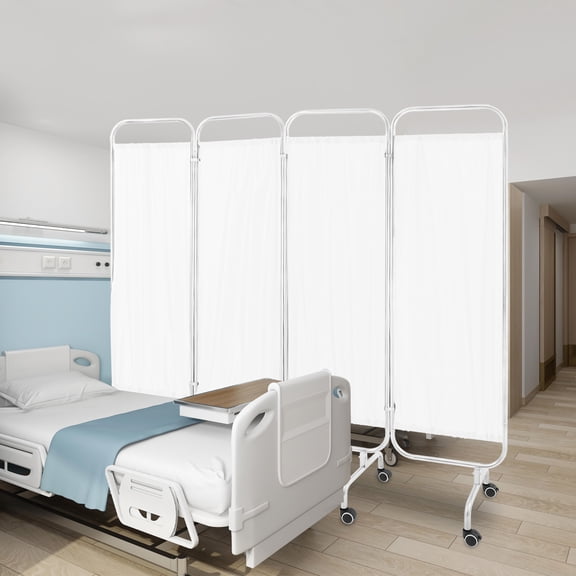 Medical Privacy Screen 4-Panel 78.7x70.9in White 201 Stainless Steel Room Divider with Waterproof Oxford Cloth